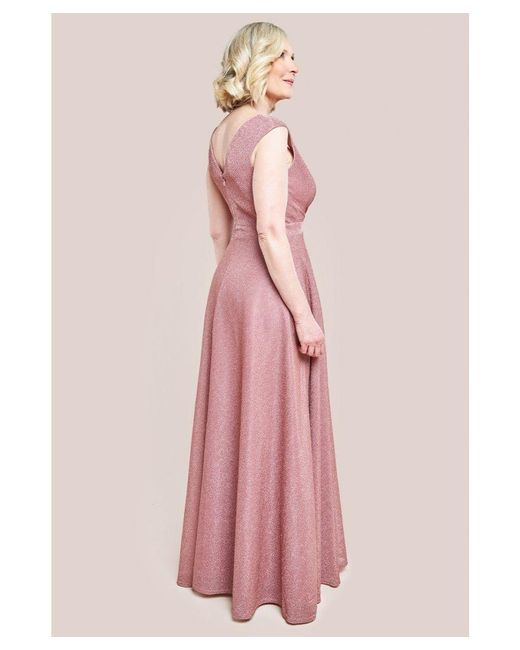 Goddiva Pink Crossover Lurex Glitter Maxi Dress