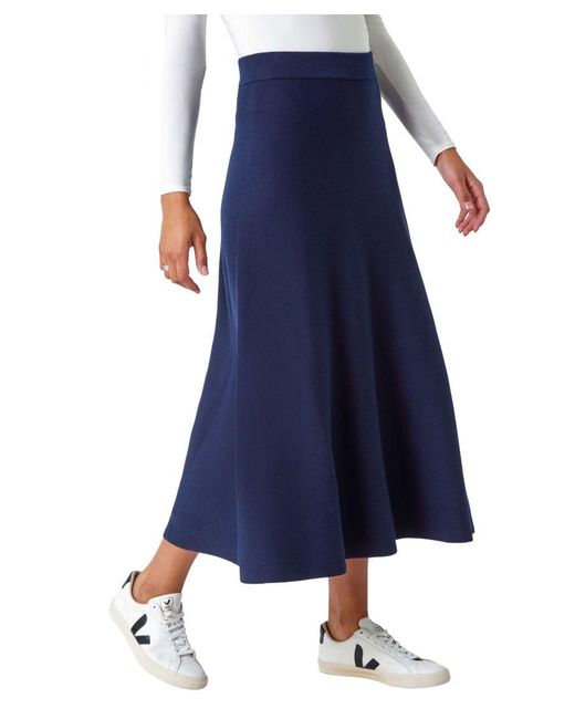 Roman Blue Plain Knitted Midi Skirt