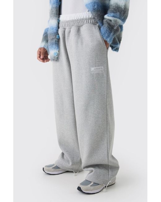 BoohooMAN Gray Wide Leg Tie Cuff Double Waistband Joggers for men