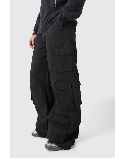 BoohooMAN Black Extreme Baggy Rigid Multi Cargo Pocket Trousers for men