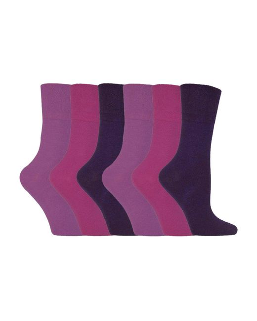 IOMI Purple 6 Pack Ladies Non Elastic Cotton Diabetic Socks With Seamless Toe