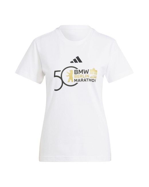 Adidas White Ber24 Logo Short Sleeve Performance Running Top