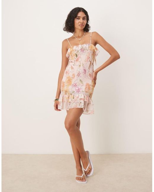 ASOS Natural Cami Tie Shirred Ruffle Mini