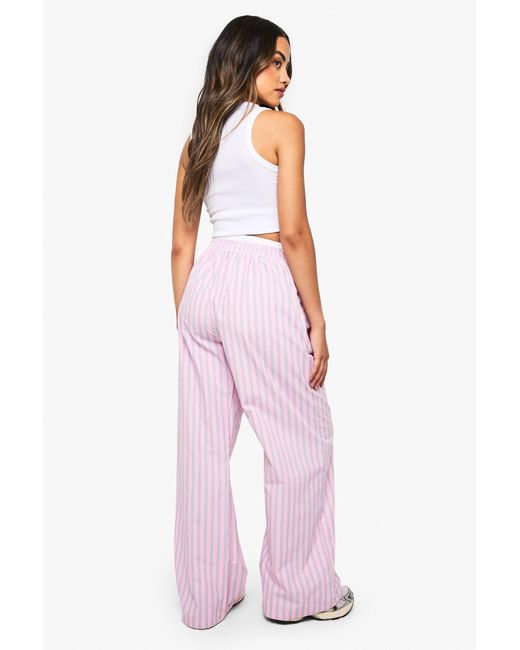 Boohoo Pink Contrast Waistband Stripe Wide Leg Trouser