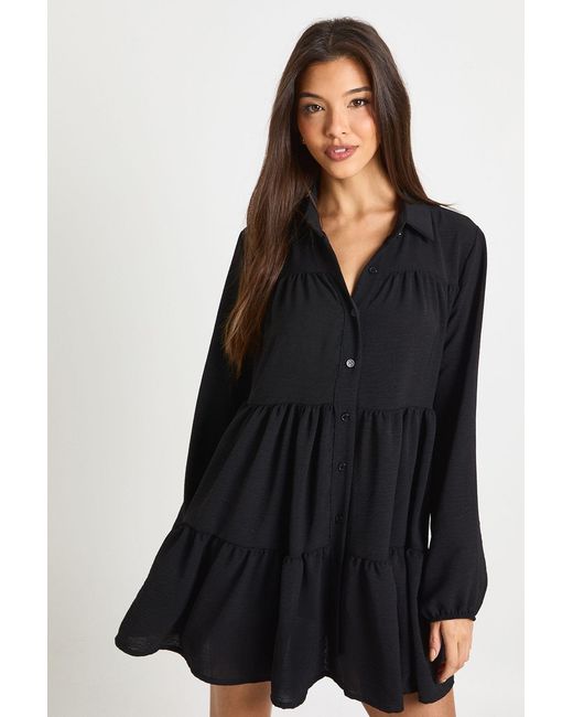 Boohoo Black Textured Tiered Smock Dress