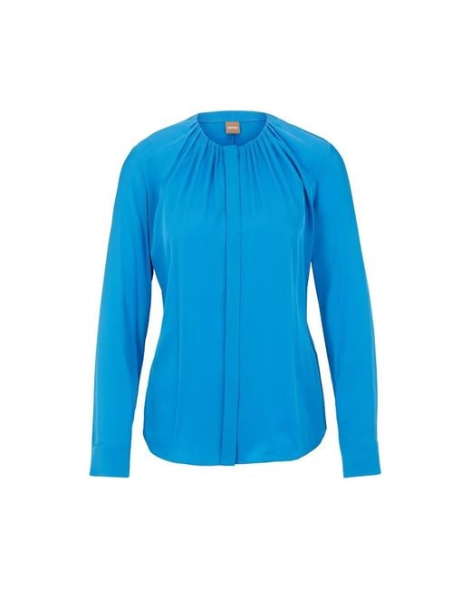 Boss Blue Long Sleeve Regular Fit Blouse