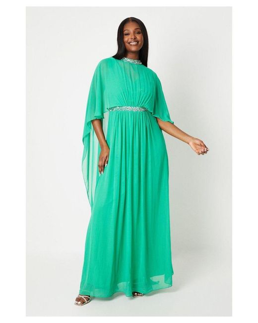 Coast Green Cape Detail Chiffon Maxi Gown