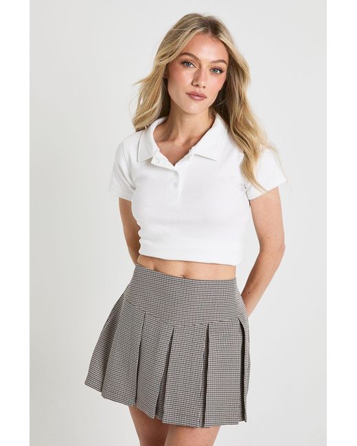 Boohoo White Petite Tonal Mini Check Pleated Skort