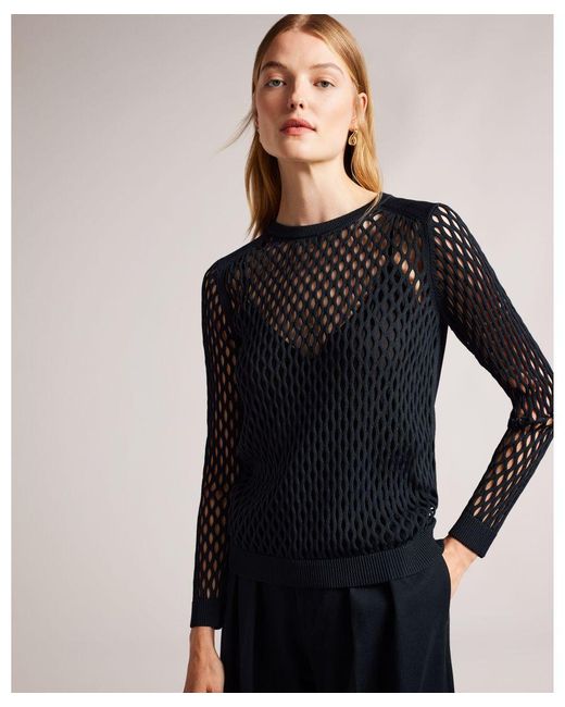 Ted Baker Black Ohlvia Open Stitch Crew Neck Sweater