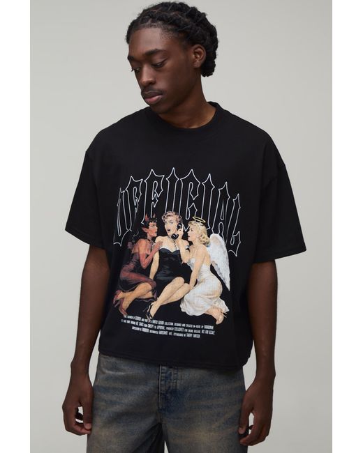 BoohooMAN Black Oversized Boxy Gothic Print T-Shirt Cotton for men