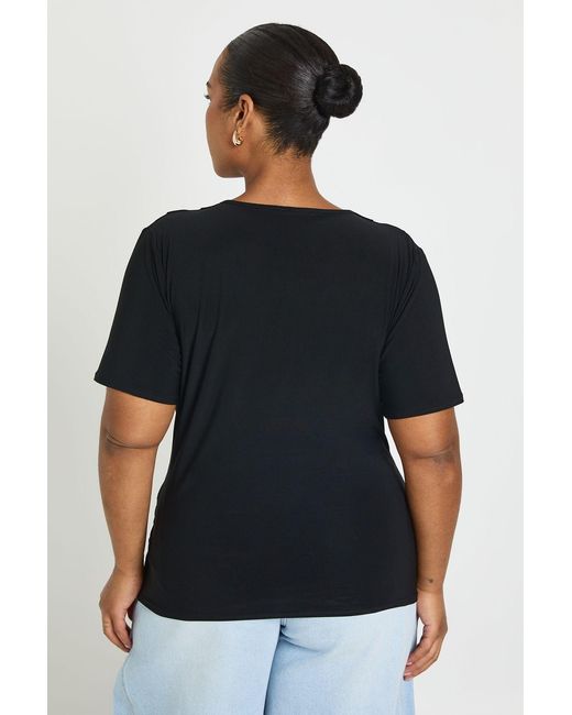 Boohoo Black Plus Double Layer Slinky Super Cowl Neck Short Sleeve Ruched Top