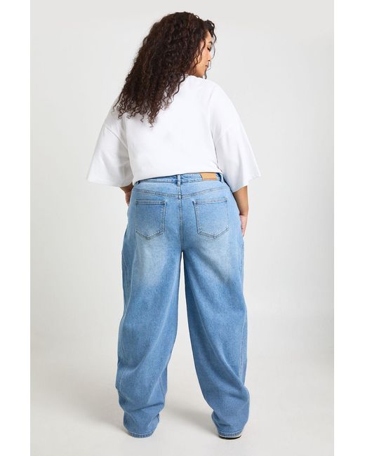 Boohoo Blue Plus Mid Waist Barrel Jean