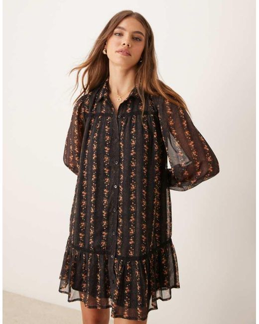Miss Selfridge Brown Shirt Dress With Trim Detail