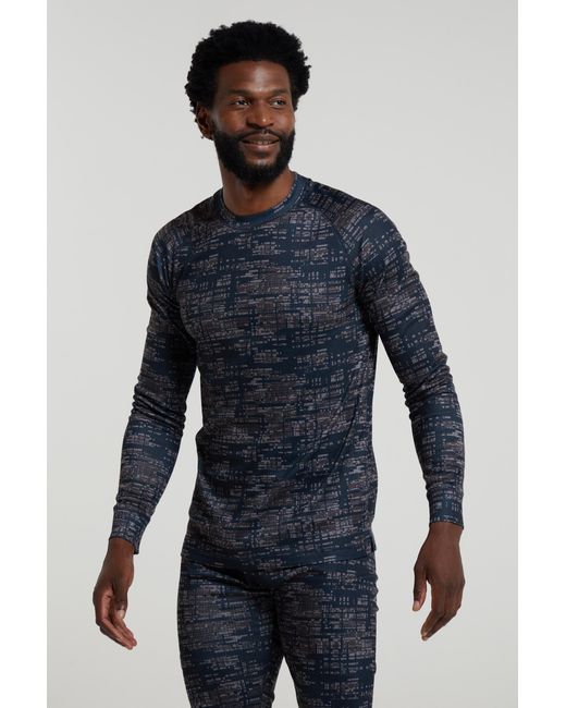 Mountain Warehouse Blue 'Talus' Printed Round Neck Top Quick Dry Winter Base Layer for men