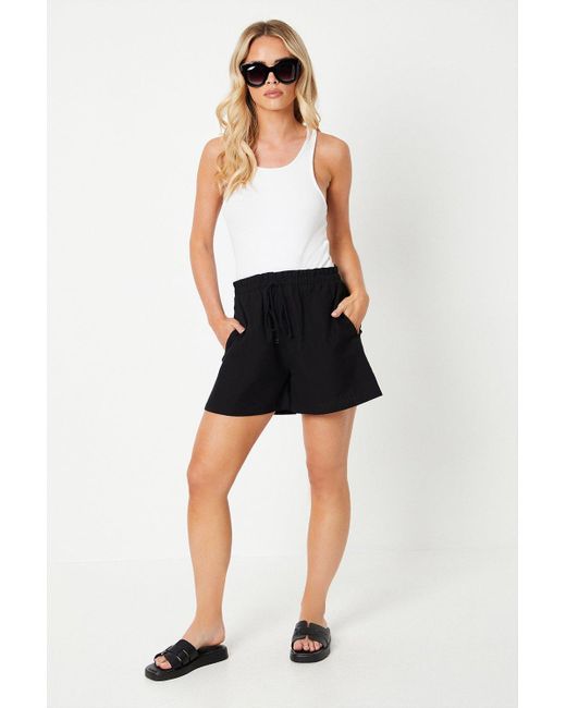 Oasis Black Petite Rope Detail Shorts