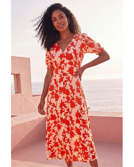 Roman Red Floral Button Down Midi Dress