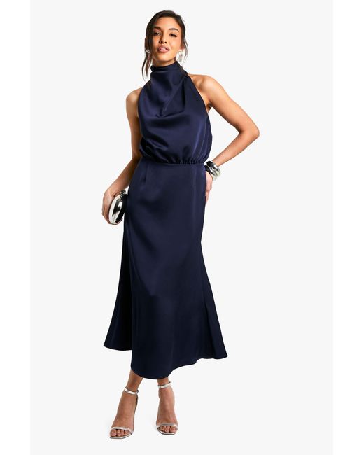 Boohoo Blue Cowl Neck Sleeveless Midaxi