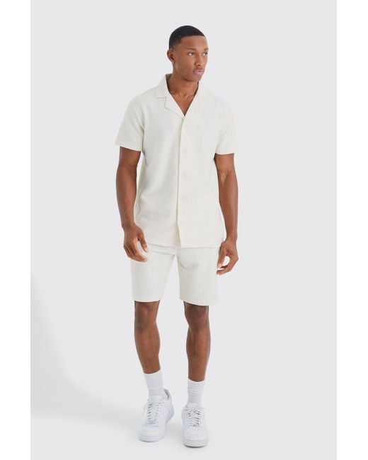 BoohooMAN White Short Sleeve Ottoman Jersey Regular Fit Shirt And Short Set for men