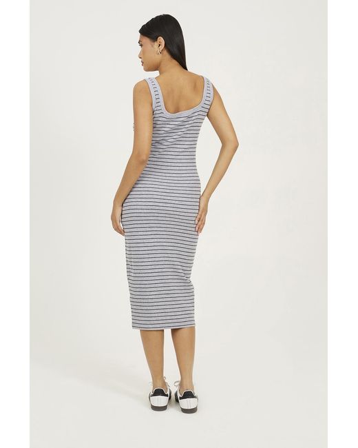 Brave Soul Gray Cotton Jersey Scoop Neck Stripe Bodycon Midi Dress