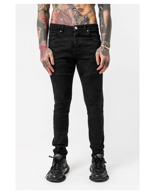 Good For Nothing Black Cotton Biker Style Skinny Denim Jeans for men