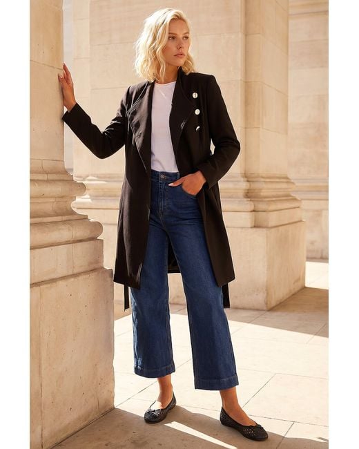 Roman Black Petite Wrap Coat