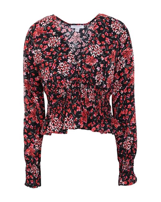 TOPSHOP Red Long Sleeve Ruched Crop Blouse