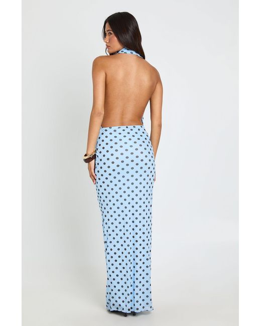 Boohoo Blue Tonal Polka Dot Deep Cowl Maxi Dress
