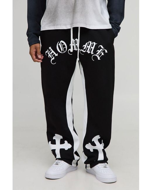 BoohooMAN Black Relaxed Gothic Homme Cross Gusset Jogger for men