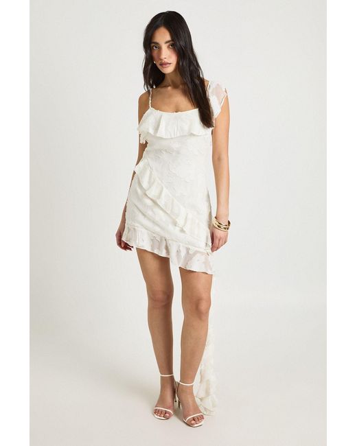 Boohoo White Floral Burnout Ruffle Detail Slip Dress