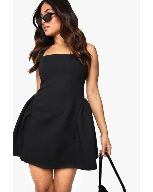Boohoo Black Petite Square Neck Full Skirt Mini Dress