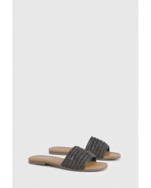 Boohoo Black Crochet Square Toe Sliders
