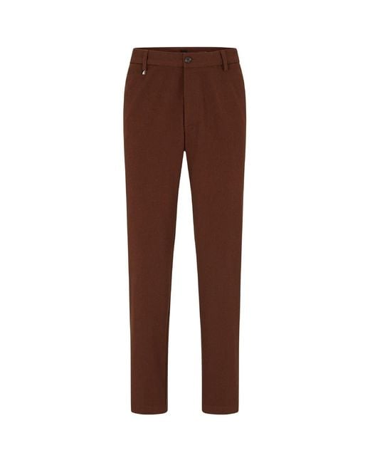Boss Brown Kane Solid Patterned Slim Cut Trousers for men