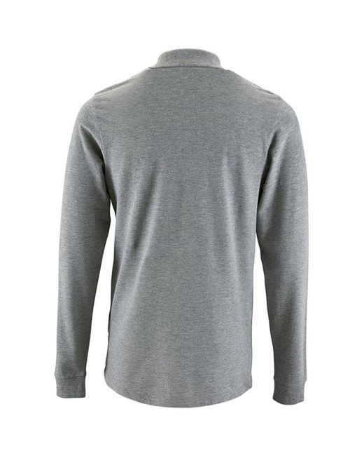 Sol's Gray Perfect Long Sleeve Pique Polo Shirt Marl) Cotton for men