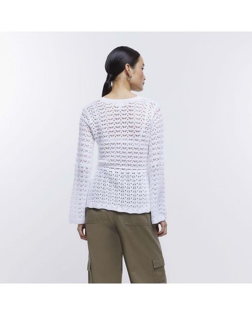 River Island Jumper White Crochet Belted Top