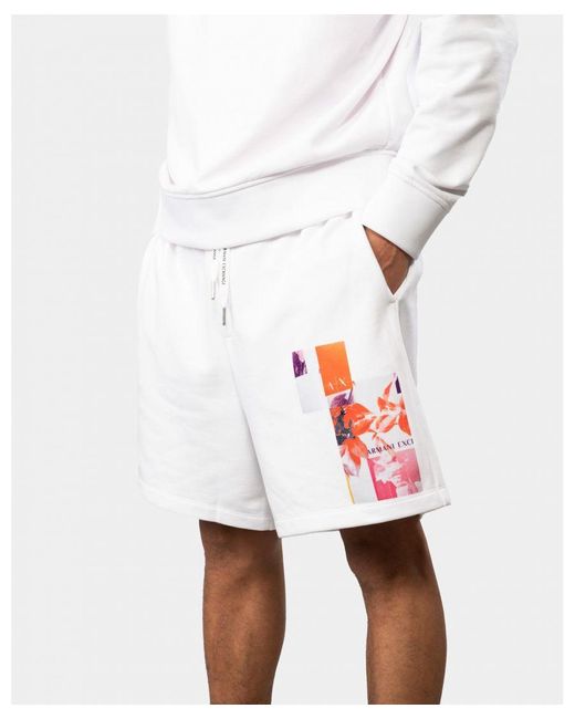 Armani Exchange White Summer Graphic Shorts for men