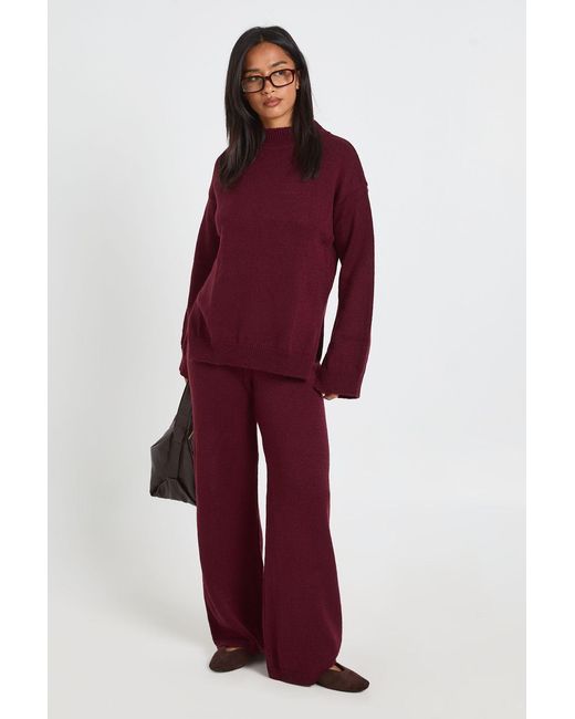 Boohoo Red Petite Soft Knit Jumper And Flares Knitted Co-Ord