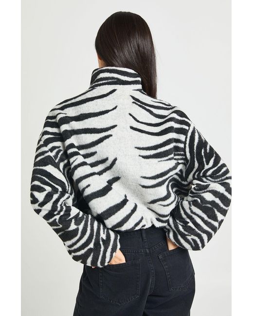 Boohoo Multicolor Zebra Wool Look Bomber Jacket
