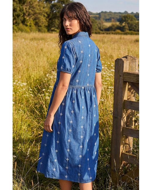 Roman Blue Embroidered Zip Detail Dress