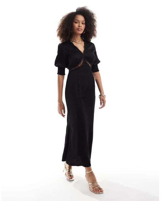 Never Fully Dressed Black Puff Sleeve Lace Detail Midaxi Dress