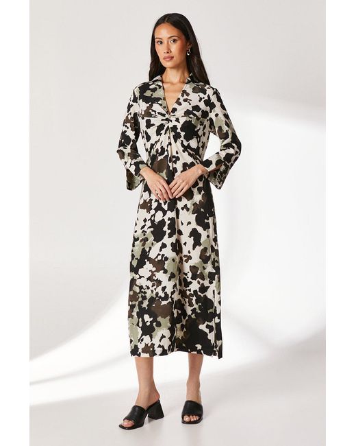 PRINCIPLES White Animal Print Twist Waist Shirt Dress