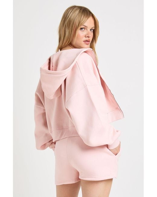 Boohoo Pink Petite High Waist Sweatshort With Internal Drawcord