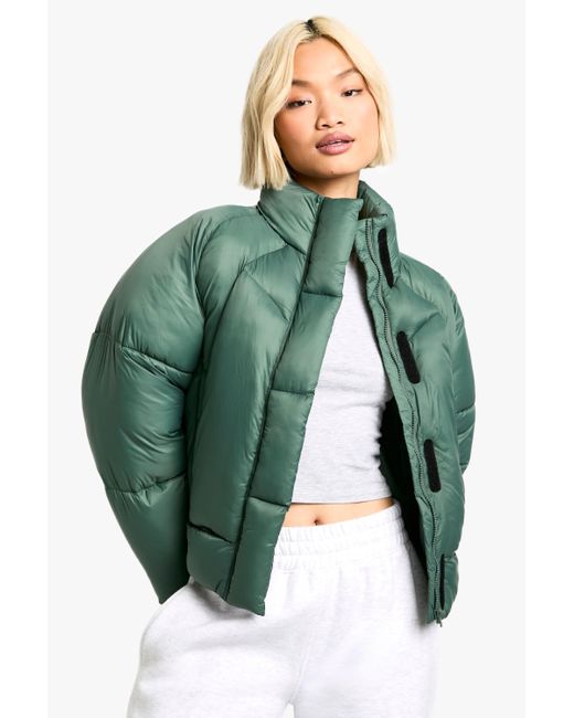 Boohoo Green Quilt Detail Puffer Jacket