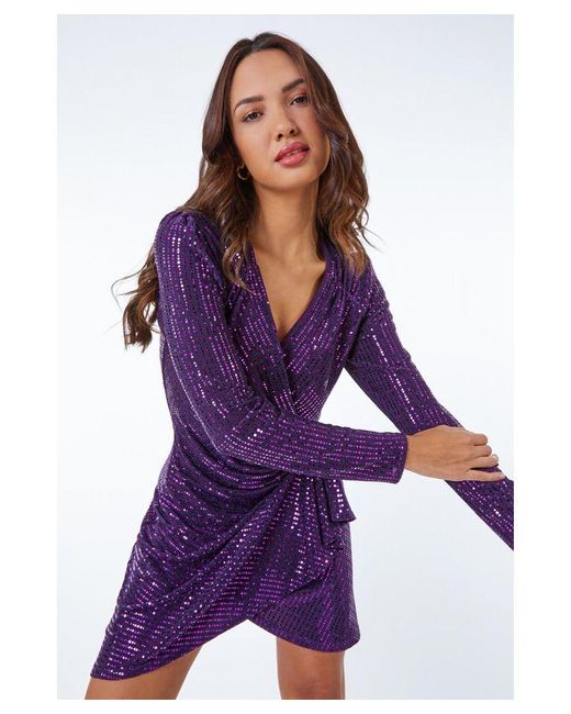 D.u.s.k Purple Sparkle Embellished Ruched Wrap Dress