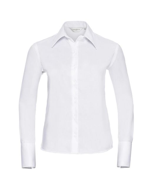 Russell White Collection /Ladies Ultimate Non-Iron Long-Sleeved Shirt () Cotton