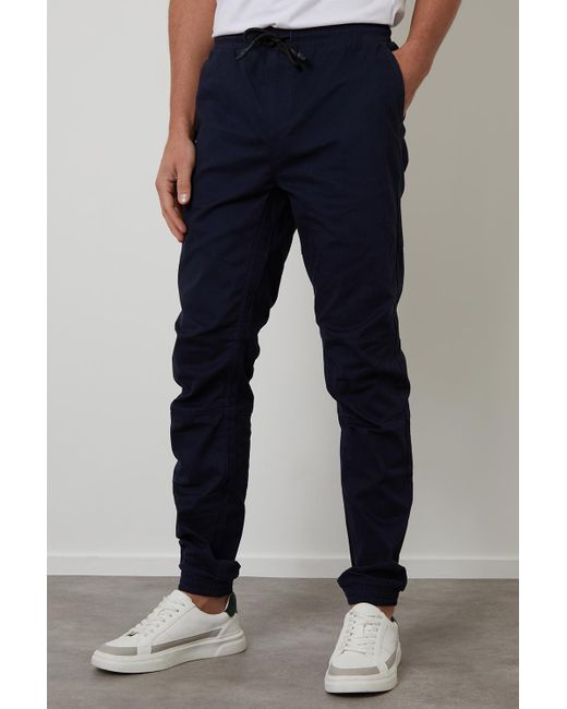 Threadbare Blue Cotton Jogger Style Cuffed Trousers With Stretch for men