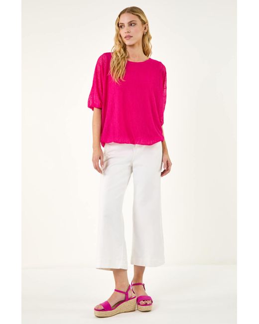 Roman Pink Mesh Bubble Hem Stretch Top
