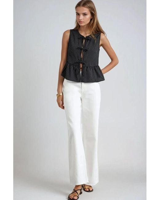 Hiccup Black Striped Crew Neck Sleeveless Blouse
