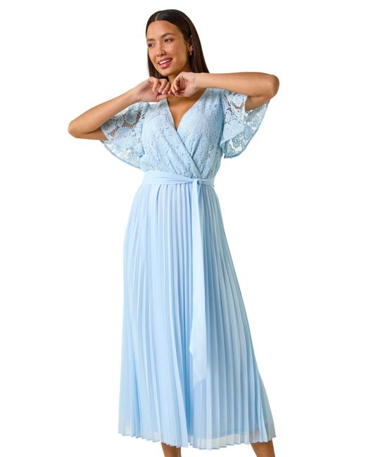 Roman Blue Lace Detail Wrap Midi Dress
