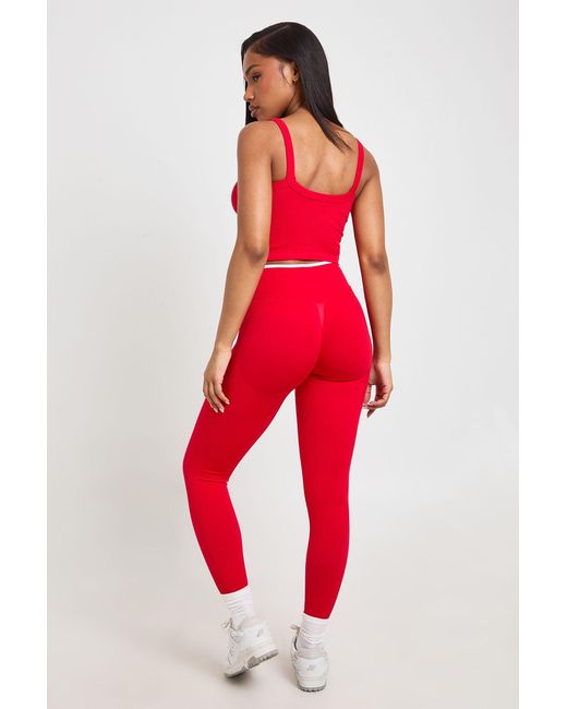 Boohoo Red Contour Ribbed Seamless Contrast Bum Scrunch Wrap Active Leggings