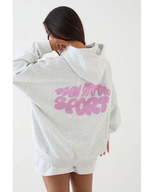 DSGN Studio White Sport Bubble Slogan Oversized Hoodie